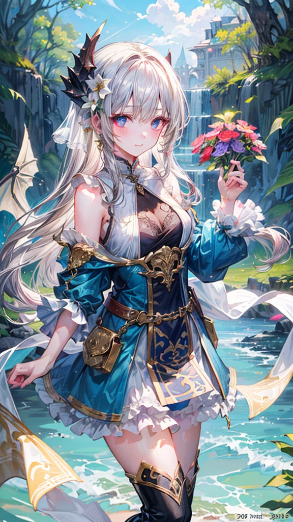 (Best quality, 8k, 32k, Masterpiece, UHD,:1.2),RAW, 1girl,ultra cute , natural lighting,transparent shining eyes, 20yo ,fair complexion, a woman with dragon and flower