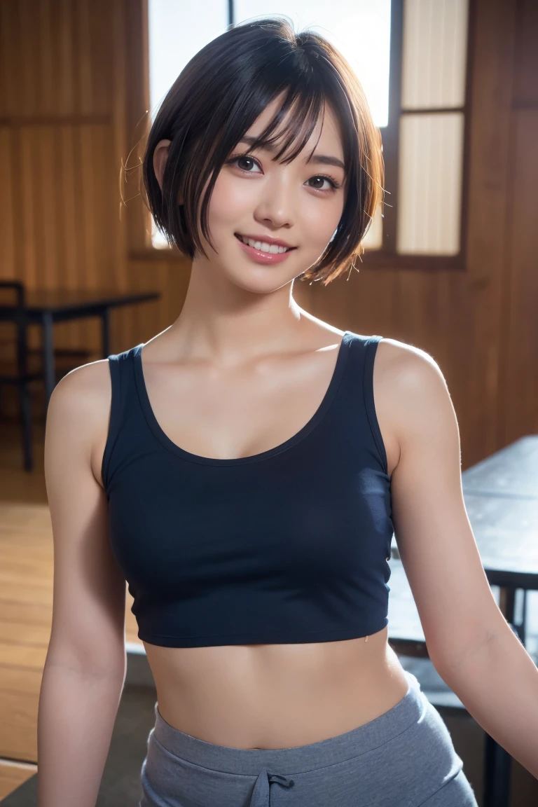 (beautiful),(Age 25), (In 8K), (Cute Japanese Girl:1.3), whole bodyショット, (from the front:1.4), View your viewers, (Tilt your head:1.4), (Photorealistic: 1.4), Ultra-high resolution, Highest quality, Anatomically correct, Natural light, (Ray Tracing:1.2), (Realistic: 1.3), (35mm:1.4), (Smooth lighting: 1.05), Facial lighting, (Bright light: 1.2), (Quality improvement: 1.4), Improving the quality of cinema lighting, Professional Lighting, 32k, 1 female, (Super Short Hair:1.5), Light ash brown hair, Light brown eyes, (Narrow eyes:1.2), (Thin eyebrows:1.2), high cheekbones, (Low Nose筋:1.2), Low Nose, (Small Nose:1.2), Height: 156cm, (Plump body:1.2), F cup breasts, Soft Breasts, (Soft thighs:1.3), Soft belly, (Soft upper arms:1.3), (soft shoulders:1.3), Soft neck, (gray narrow tank top shirt), (Light navy panties 1.4), (whole body), Smiling with teeth showing, (blush) (Natural skin texture, Fine skin), (morning), Bedroom, Wet, (light makeup:1.3), Underbust, shirt, Underarm, Camel Toe、(beautiful),(Age 25), (In 8K), (Cute Japanese Girl:1.3), whole bodyショット, (from the front:1.4), View your viewers, (Tilt your head:1.4), (Photorealistic: 1.4), Ultra-high resolution, Highest quality, Anatomically correct, Natural light, (Ray Tracing:1.2), (Realistic: 1.3), (35mm:1.4), (Smooth lighting: 1.05), Facial lighting, (Bright light: 1.2), (Quality improvement: 1.4), Improving the quality of cinema lighting, Professional Lighting, 32k, 1 female, (Super Short Hair:1.5), Light ash brown hair, Light brown eyes, (Narrow eyes:1.2), (Thin eyebrows:1.2), high cheekbones, (Low Nose筋:1.2), Low Nose, (Small Nose:1.2), Height: 156cm, (Plump body:1.2), F cup breasts, Soft Breasts, (Soft thighs:1.3), Soft belly, (Soft upper arms:1.3), (soft shoulders:1.3), Soft neck, (gray narrow tank top shirt), (Light navy panties 1.4), (whole body), Smiling with teeth showing, (blush) (Natural skin texture, Fine skin), (morning), School classroom, Wet, (light makeup:1.3), Underbust, shirt, Underarm, Camel Toe