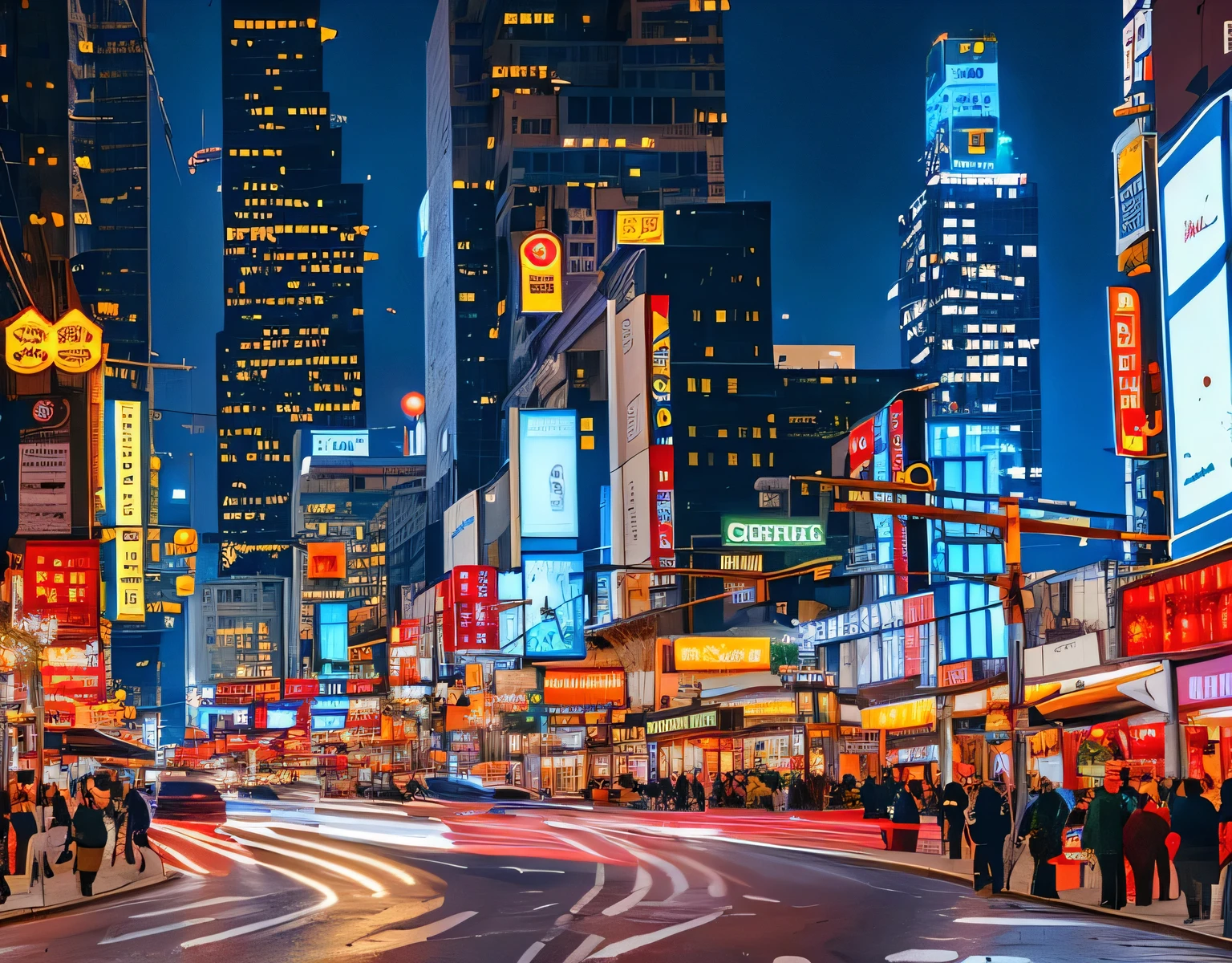 futuristic city,prosperous city,With light,There is a sky bridge,There is a Ferris wheel。Convenient transportation,Cards with big screen,Taxi available,There are cars,There are shops。Beautiful composition,Rich in details,Super Fine,Ultra HD,8K,