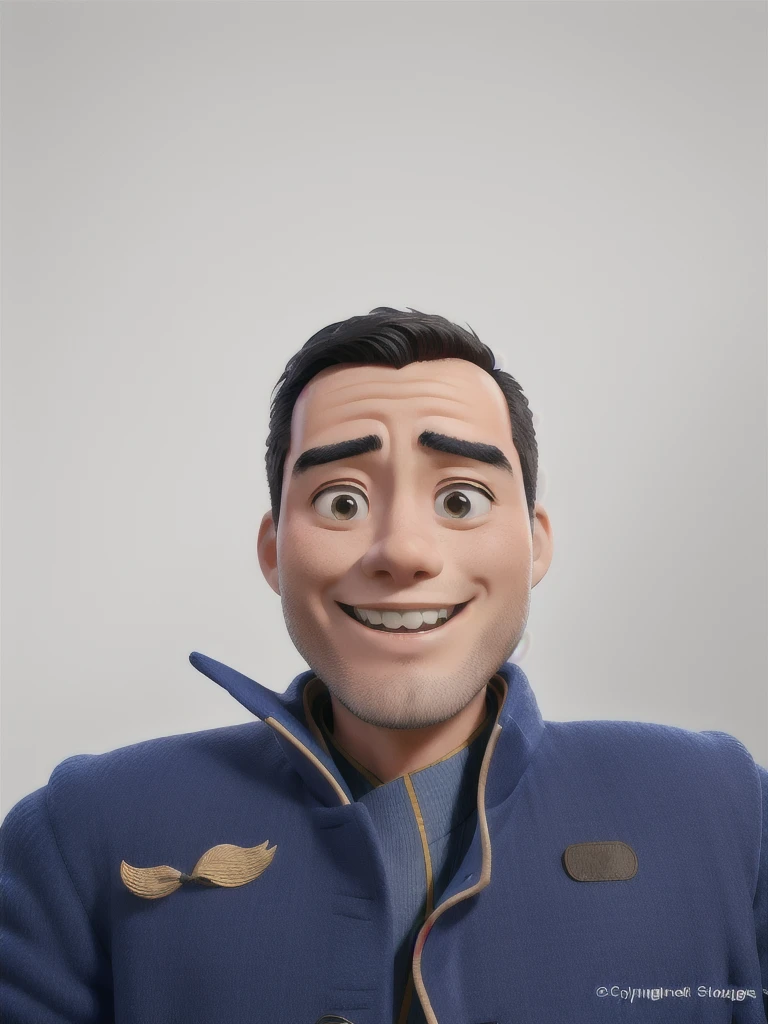 oriental man in blue coat smiling slightly