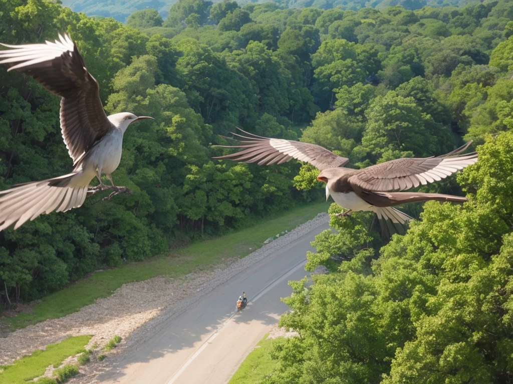 Beautiful forest, majestic bird in flight, valley, one bird