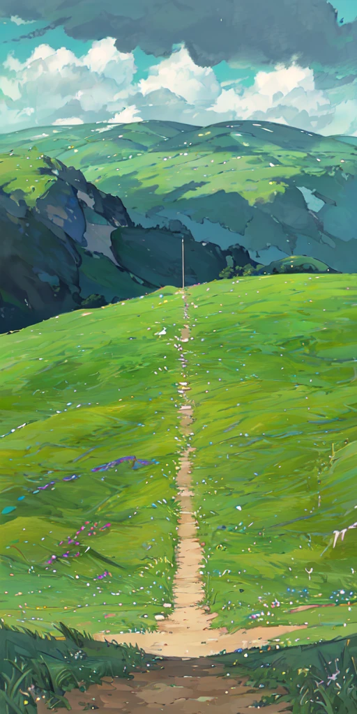 An endless green meadow, extending to the border, intense green