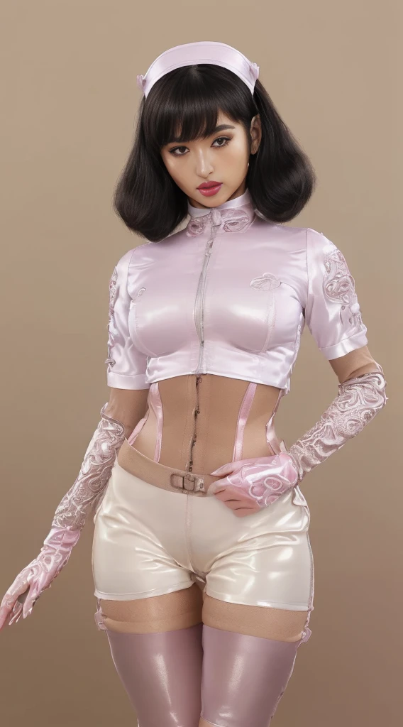 ((nsfw:1.9)),
((curvy hips:1.5)),((puffy crotch:1.5 )),(((low leg skimpy croch)) ((ultra high detail crotch seam:2.0)) (((low waist micro shorts:1.8)),,,((curvy crotch :1.2~1.7 )),((wide hips1.5)),((camel toe:1.9 )), ((plump thighs:1.7 ))), ((ultra high detailed skin:1.9)),(32k, RAW photo, best quality, masterpiece:1.8), (ultra highres realistic, photo-realistic:1.8), (extremely detailed 8k wallpaper), 23yo woman, (detailed face: 1.4)((ultra high detail latex idol outfit:1.5 )),(detailed face: 1.5),
(best quality:1.5),22yo woman,
(detailed face: 1.4)best quality, masterpiece,kpop idol,((ultra high detail latex idol outfit:1.5 ))((hyperdetailed grossy latex clothing:1.8 ))(ultra-detailed shiny glossy latex)((ultra high detail latex idol outfit:1.7)),(( midriff pink latex puffer jacket)))
((High Detail shiny pink-white latex cropped down jacket )),
((hyperdetailed grossy latex clothing:1.8 )),(((micro mini :1.2~1.7) )),((ultra high detail crotch seam:2.0))
,((low leg skimpy croch))) (high detail white twe-tone satin shirt:1.9) ((ultra high detail pink twe-tone skimpy micro miniskirt :1.2~1.7 )) (ultra high detail garter belt garter straps:1.2),(bulge:1.5)(black hair;1.8 )(oily hair :1.8),(high detailed blushing cheeks:1.7) (ultra high detail intricate thigh lace-up boots:1.3)