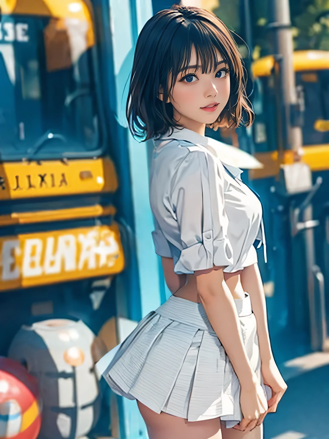 1girl, woman, girl in summer clothes, beautiful, medium breasts, flirtatious look, high res, (1girl eyes looking at viewer:1.55), Plain costumes, Simple Background, Emphasis on the chest, White outfit, whole body, cute face, beautiful face, nipple, light smile, (skirt lift:1.2), skirt lift pov, constricted waist, blush, shy, panties, underwear, 25 years old woman, skirt lift, flipped my skirt, photorealistic, (bokeh), photorealistic, depth of field, best quality, anatomically correct, super detail, textured skin, UHD, 8k