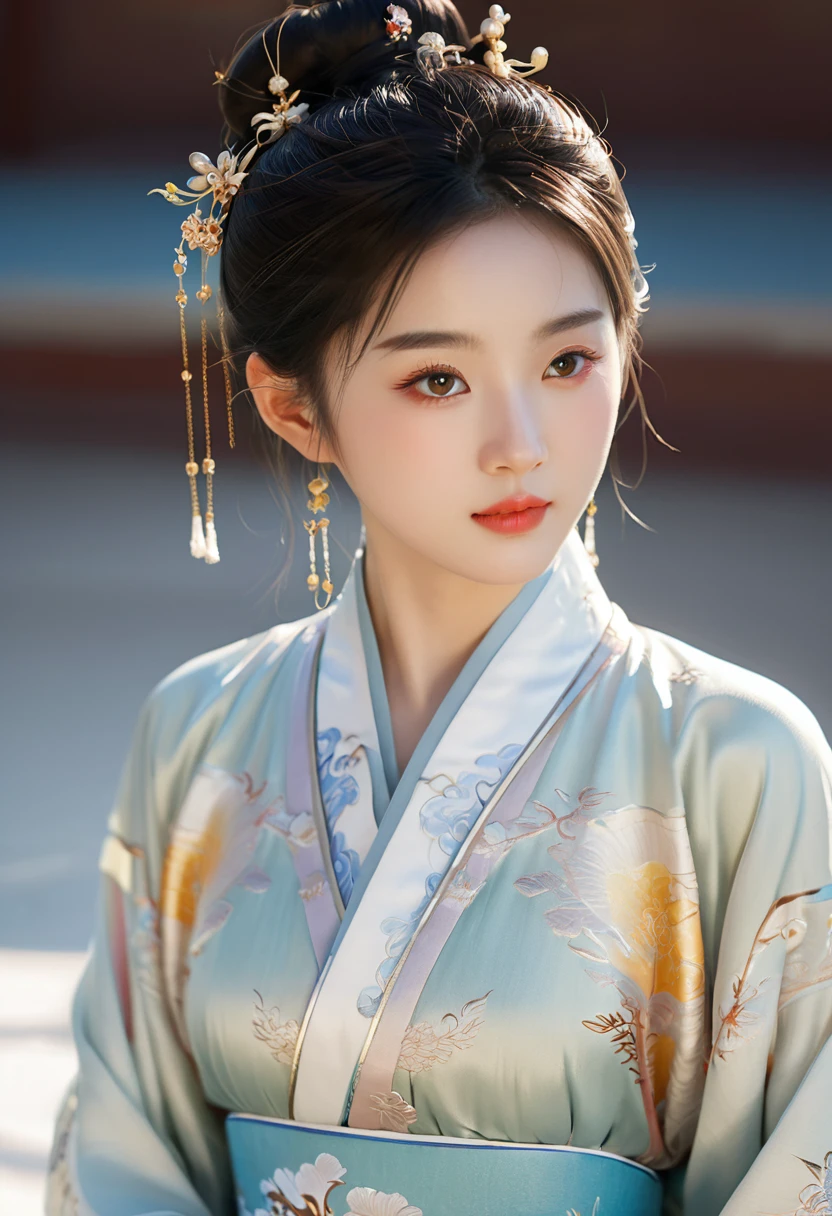 A girl, Chinese Clothing, whole body, Sunlight, Clear face, Clean white background, masterpiece, Super Detail, Epic Composition, Ultra HD, high quality, Extremely detailed, Official Art, 8k wallpaper, Super Detail, 32k