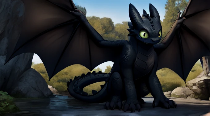 Toothless dragon with a tail.
