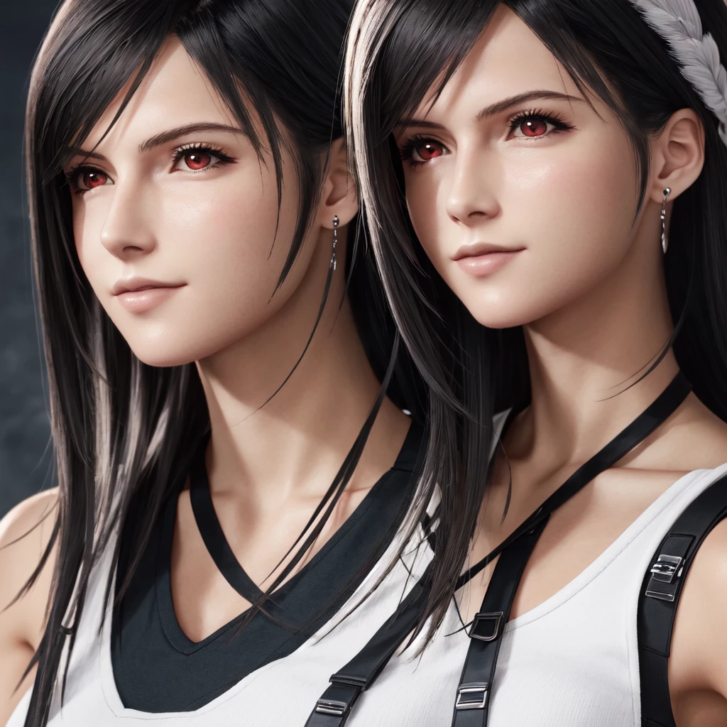 Highly detailed photo of Tifa Lockhart posing, Final Fantasy 7 Remake, Red eyes, Complex, High resolution, 8K, Detailed Hair, Detailed skin, masterpiece, Very long hair,  Award-winning photography, Sharp focus, Dramatic lighting, Unreal Engine 5, Full Body Shot 