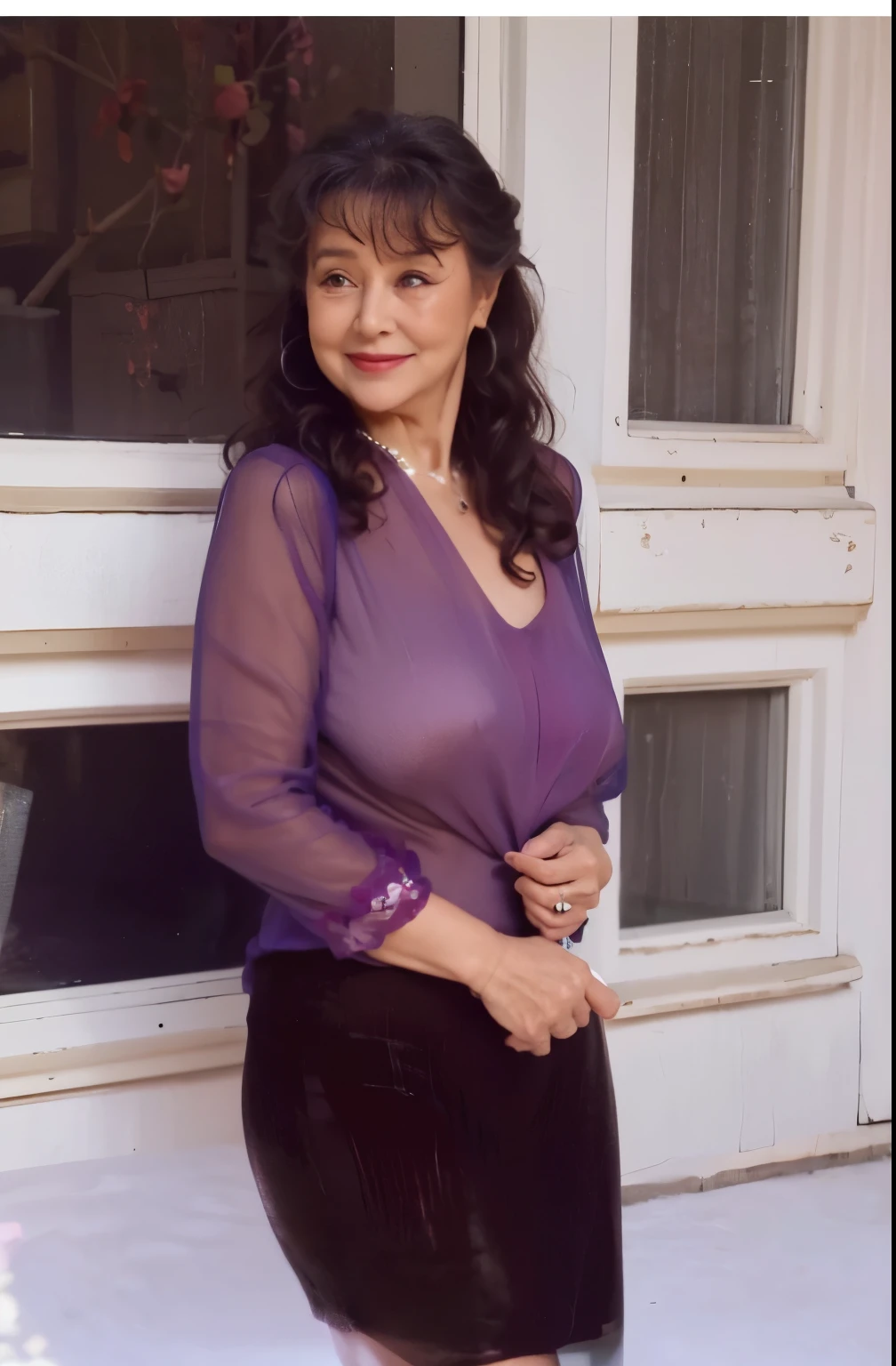 Beautiful old woman, smile,sexy,80 years old,sexy,Curly hair,wearing a transparent dress, necklace,Beautiful older woman, cute,smile,sexy,80 years old,,sexy,wearing a pearl necklaceold woman,busty,transparent dress,Curly hair