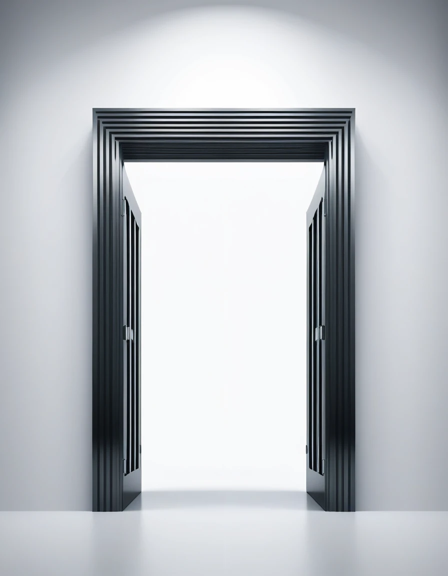 Use a 3D digital illustration style, Ether Gate, Front view, Symmetric, Volumetric lighting,Minimalist, Plain background, High Contrast, Ultra-high resolution,clean,Neat,real
