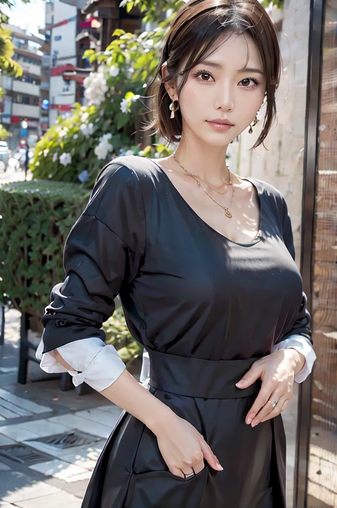 necklace, ring, watch, Earrings, (funeral:1.3), skirt, Black formal suit, whole body, slender, 40 year old Japanese, woman, Beautiful face, Are thin, Highest quality, Ultra-high resolution, (realism: 1.4), Depth of written boundary, Beautiful Face, (Purelos Face_v1: 0.8), Two people, Natural Makeup,