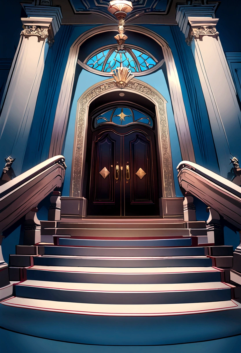 Beautiful stairs and door floating in the blue sky,Refers to the royal family