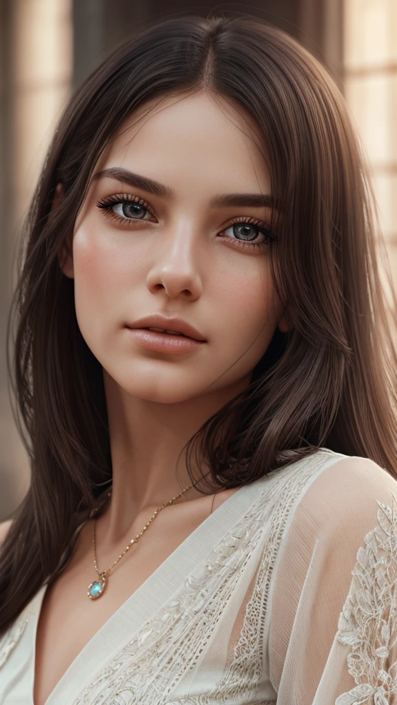 a beautiful girl, intricate detailed face, beautiful eyes, long eyelashes, delicate facial features, flawless skin, elegant hairstyle, serene expression, calm demeanor, detailed clothing, intricate jewelry, natural lighting, warm color palette, photorealistic, 8k, ultra-detailed, high resolution, masterpiece, digital art, concept art, realistic, portrait