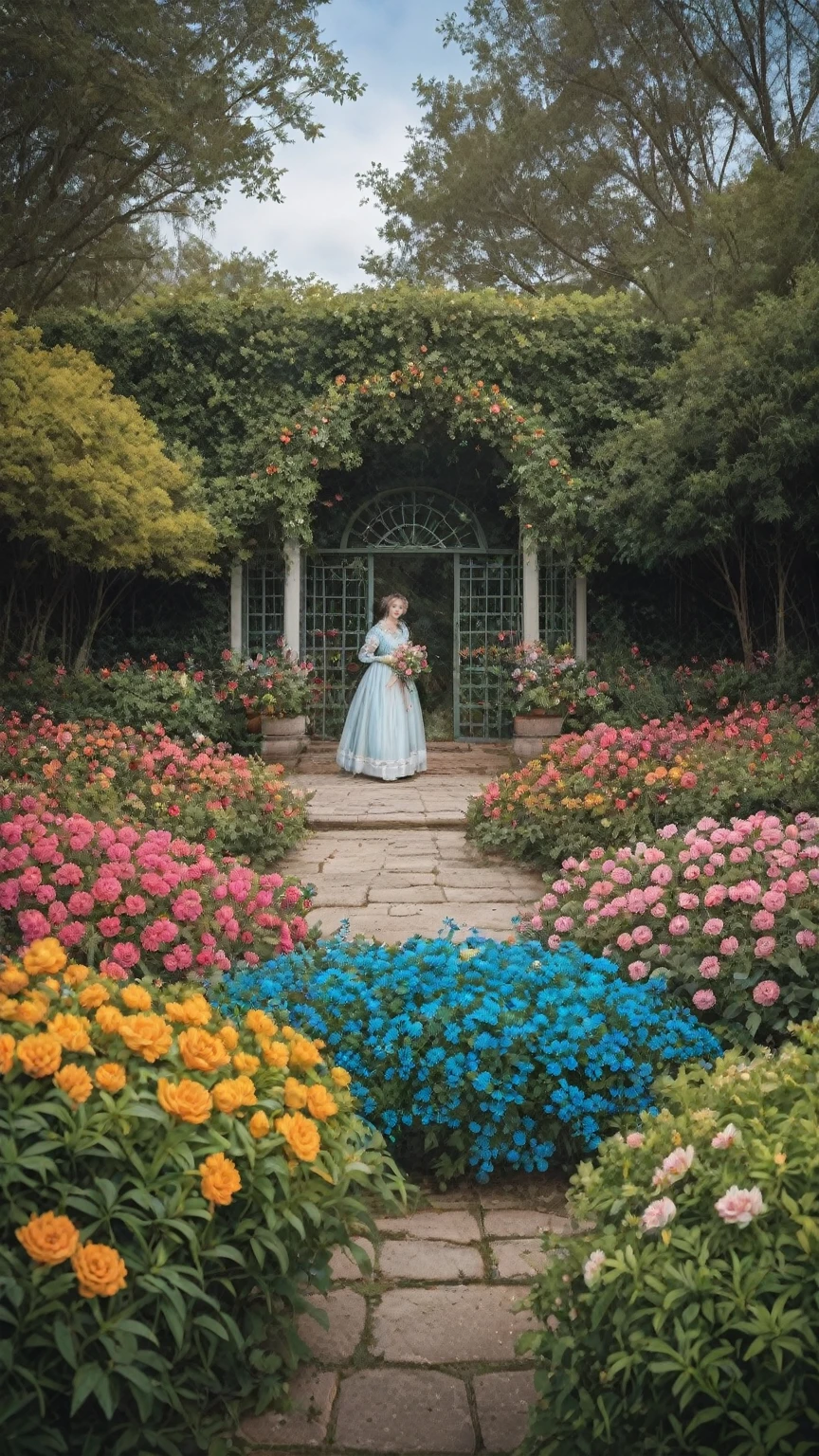 realistic,score_9, score_8_up, score_7_up,
A beautiful detail, magical garden, surrounded by vibrant flowers,
