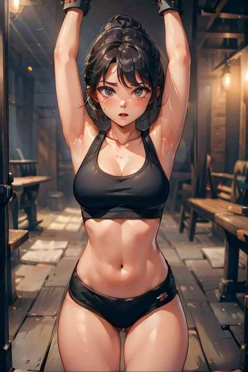 Girl wearing sports bra tied up
