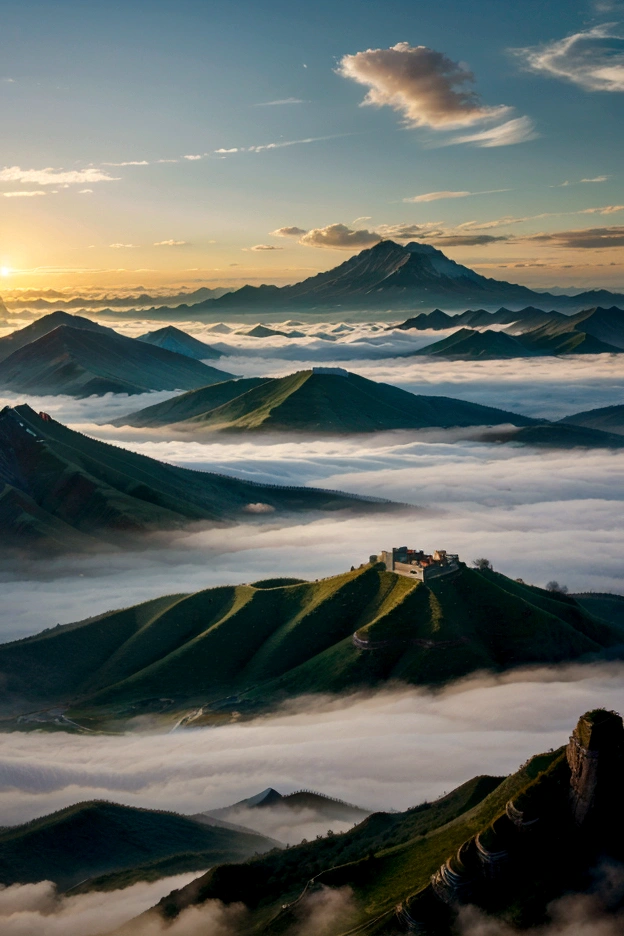 Light of the sun，Sea of Clouds Mountains，Drank，wonderful,landscape,Chinese Big,fairy tale,Light effects,Dreams are magical