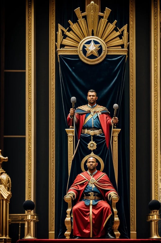 Man of power on his throne giving introduction to the crowd