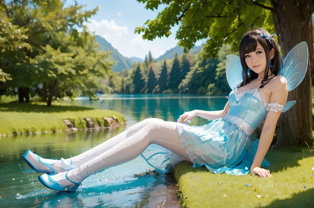 a fairy sitting nearby the lake made of her stinky fluids