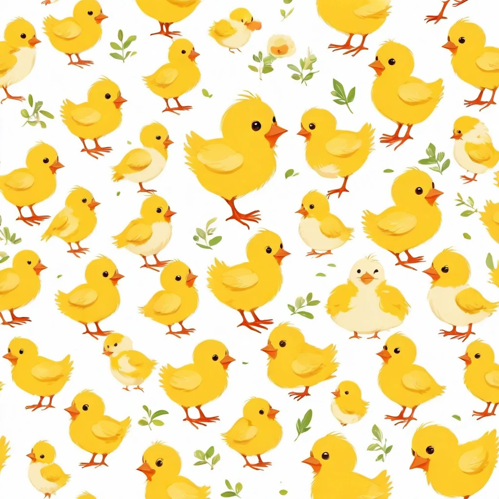 a chick, illustration, flat, cute, children's book, multiple poses and expressions, (isolated white background:1.3)