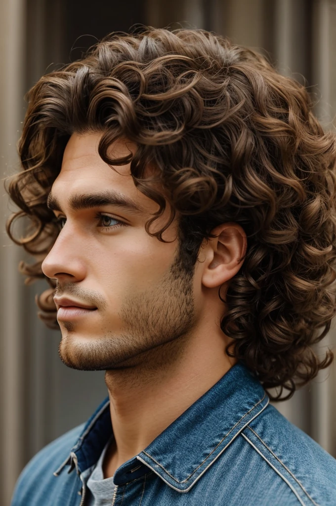 Stylish profile photo of a young man with curly brown hair animated format