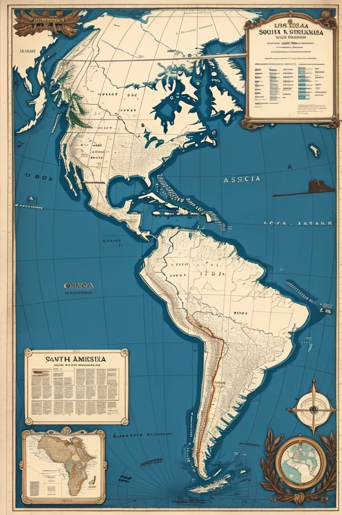 Old map of South America with mysterious markings on it