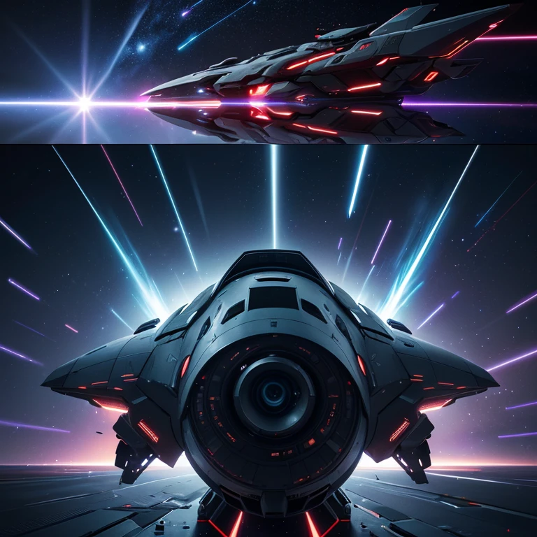 A vast and epic space battle, futuristic spaceships engaged in an intense interstellar conflict, explosions and energy beams lighting up the dark void of space, fighter pilots maneuvering with precision, a dramatic and cinematic scene of cosmic warfare, highly detailed and photorealistic, digital art, muted color palette with neon accents, dramatic lighting and contrasts, moody and atmospheric