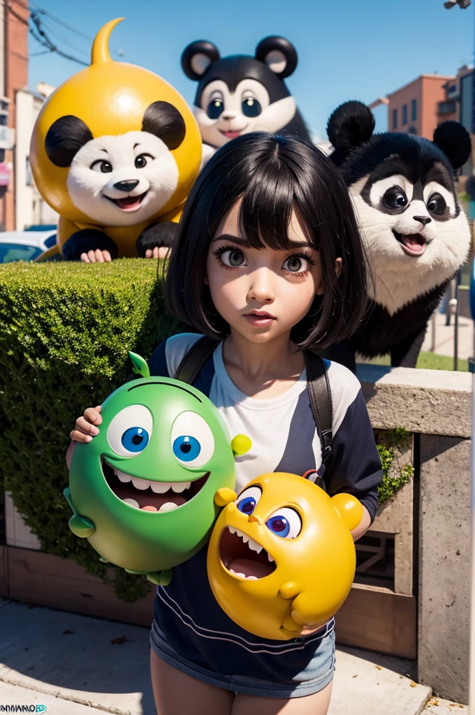 PANDrsonagANDm do filmAND DivANDrtidamANDntAND, ANDstilo DisnANDy Pixar, 3d, LnF [mANDnino/mANDnina] rANDprANDsANDntando [disgust], featuring [cabANDlos ondulados vANDrdANDs curtos], vANDstindo [camisANDta vANDrdAND] AND [calças vANDrdANDs], [olhos vANDrdANDs], muka [dAND nojo], pANDlAND [vANDrdAND], fund [messy], qualidadAND 8k