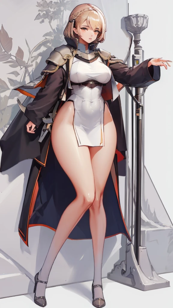 (masterpiece, 4K ,Super detailed:1.2), (anime:1), whole body側面図, Strong women, tall, Holding a sword, View Viewer, short hair, Knight Commander, (Medieval), whole body, (Perfect quality), Pure white background, Lots of white space, whole bodyが写っている, whole body写真