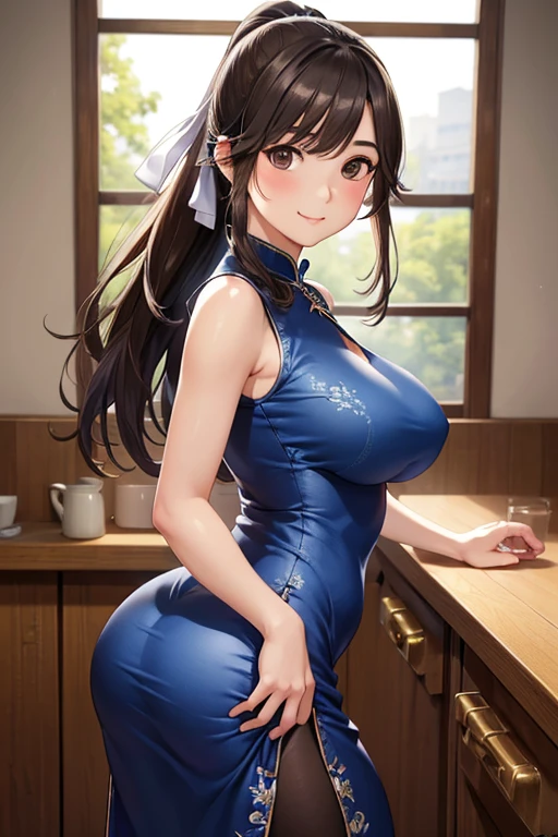 nsfw,

Gaoling loves flowers、Shiny brown hair, long hair、Ponytail with ribbon, Beautiful brown eyes、smile、Sparkling eyes, (Fine grain)、Ultra-detailed eyes、Highly detailed face, Highly detailed eyes,Cowboy Shot、


masterpiece, Highest quality, Pixiv,  (8K, Highest quality, masterpiece: 1.2), (Realistic, photoRealistic: 1.37), 

(masterpiece:1.2, Highest quality), (Realistic, photoRealistic:1.4), Beautiful illustrations, (Natural Side Lighting, Cinema Lighting), Surrealism, Browsing Caution, 
Looking at the audience, Face Focus, Upper Body, 1 Girl, 15 years old, 7 heads, Perfect Face, Cute symmetrical face, (Shiny skin:1.3), Perfect Eyes,
, Big eyes, Long eyelashes, (Large Breasts:1.3), Narrow waist, (Big Ass:1.2),
Beautiful Hair, Beautiful Face, Beautiful attention to detail, Beautiful clavicle, Beautiful body, Beautiful breasts, Beautiful thighs, Beautiful legs, Beautiful fingers, 
((High-quality fabric, Sleeveless Blue Micro Mini Cheongsam, Slit at waist)), 
(Beautiful views), evening, (Ramen shop), walk, (小さなsmile, Upward glance), 