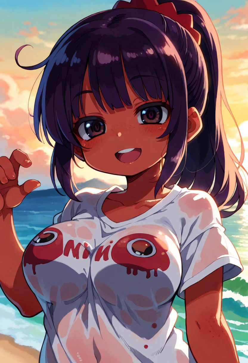 score_9,score_7_up, score_6_up, source_cartoon, source_anime,breathtalking Scenery,watercolor,smooth soft skin, natural skin,watercolor, anime screencap,mjm,brs
BREAK
round face,(:1.9),(little female child:1.9),(oppai loli), (large breasts:1.3),(disproportionate breasts:1.5),(loli tod:1.4),(mini girl:1.3),(4 yo:1.3),(Toddler body:1.4),(muffin top:0.8),(preschooler:1.1),(infant:1.1),(baby face),
BREAK
high ponytail,(reddish purple hair:1.7),highlight on eyes,(purple eyes:1.1),diagonal bangs,(smug face:1.2),doyagao,open mouth, ultra cute face,kawaii,skindantation,oily skin, beautiful eyes, detailed eyes,happy,puffy eyes, smile,
BREAK
body under see through loose shirt,(see through over-sized extra long:1.2) t-shirt, short sleeves, (shadows of body:1.3),fullbody and under (transparent thin:1.2) shirt,over-sized big shirt,back light,dynamicpose,sea,wave,island,tropical,dynamicangle,breathtalking background, outdoors,pastelcolor,