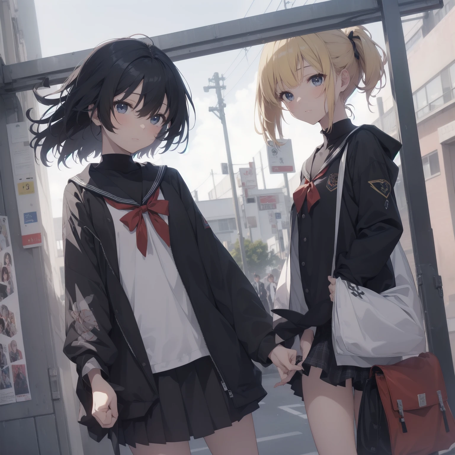 ultra-absurdres-Top quality by artist God, ultra-detailed, high resolution, anime moe artstyle, best anime 8k konachan wallpaper, pixiv contest winner, pool:2810, perfect anatomy,break, 1girl, (Please draw a girl walking sleepily to school alone. )break,(Solo,little female, 13-year-old:1.3),Full limbs, complete fingers,a junior high school student, (very short hair), short cut, flat chest, , small butt, small black eyes, beautiful detailed eyes, well-proportioned iris and pupils, expressive eyes, highres detailed hair, soft expression, salor school_uniform, sailor collar, serahuku, bow, pleated skirt,(Detailed Lighting), (Detailed background), in the School commute route. break,super detailed skin, Best cinematic lighting powered by famous artist, 8k,beauty illustration,photoshop_(medium),very aesthetic,break,((artist:kitsunerider )), artist:clamp ,artist:carnelian ,artist:kantoku ,