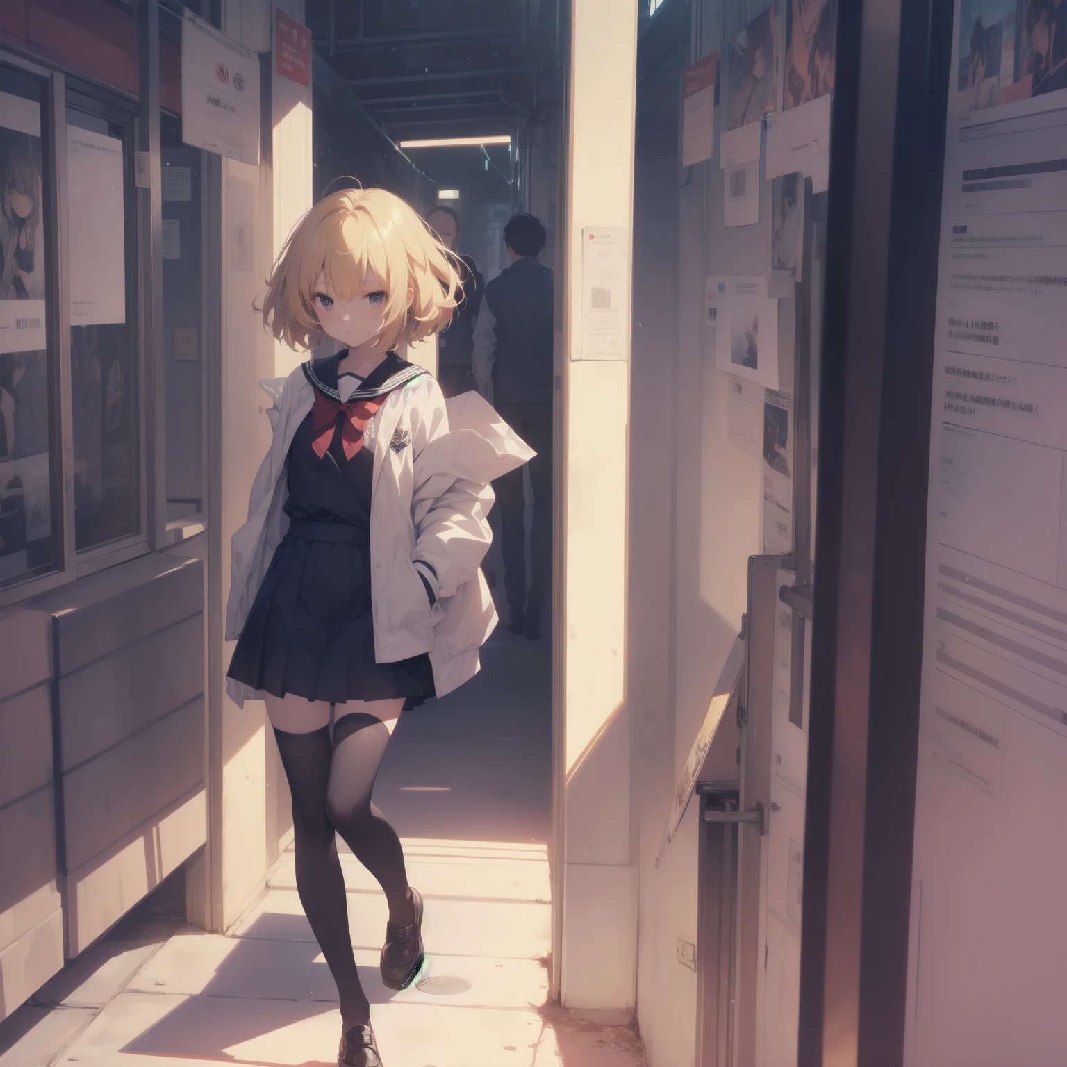 ultra-absurdres-Top quality by artist God, ultra-detailed, high resolution, anime moe artstyle, best anime 8k konachan wallpaper, pixiv contest winner, pool:2810, perfect ???????,break, 1girl, (Please draw a girl walking sleepily to school alone. )break,(Solo,little female, 13-year-old:1.3),Full limbs, complete fingers,a junior high school student, (very short hair), short cut, flat chest, , small butt, small black eyes, beautiful detailed eyes, well-proportioned iris and pupils, expressive eyes, highres detailed hair, soft expression, salor school_uniform, sailor collar, serahuku, bow, pleated skirt,(Detailed Lighting), (Detailed background), in the School commute route. break,super detailed skin, Best cinematic lighting powered by famous artist, 8k,beauty illustration,photoshop_(medium),very aesthetic,break,((artist:kitsunerider  )), artist:clamp ,artist:carnelian ,artist:kantoku ,
