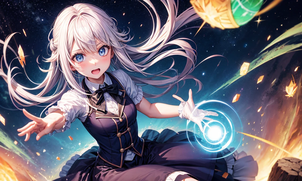 Magician girl with surprised expression tripped by meteor vortex magic