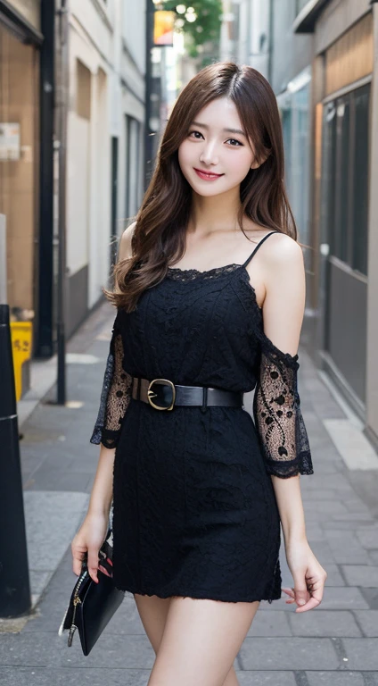 Tabletop, Highest quality, figure, Super detailed, In detail, High resolution, 8k wallpaper, Perfect dynamic composition, Beautiful attention to detail, dress,Medium Hair, Natural color lip, Random sexy poses,smile,Aoyama Street Walk、20-year-old girl