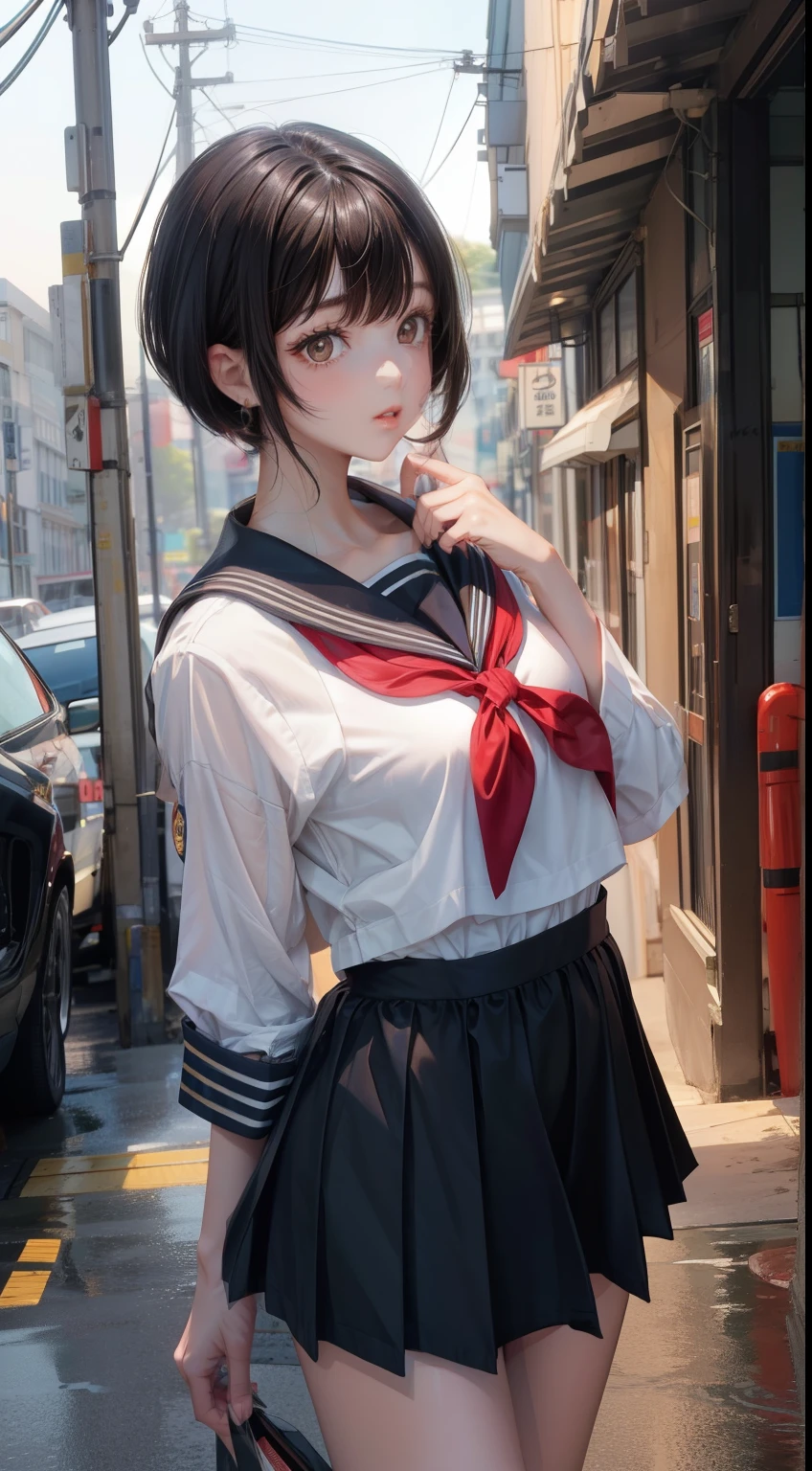 short hair、Black Hair、bangs、Sailor suit、Two-dimensional beautiful girl