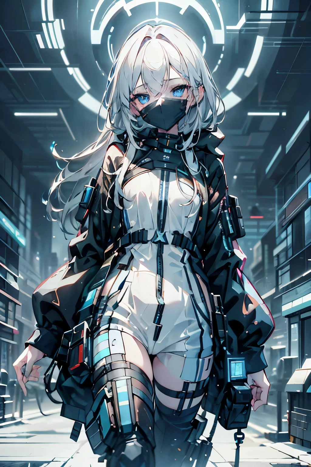 intricate detailed portrait of a beautiful woman with golden white hair, piercing blue eyes, wearing a sleek black spacesuit, cinematic lighting, hyper realistic, 8k, masterpiece, (best quality,4k,8k,highres,masterpiece:1.2),ultra-detailed,(realistic,photorealistic,photo-realistic:1.37),cinematic lighting,dramatic shadows,vibrant colors,futuristic,science fiction