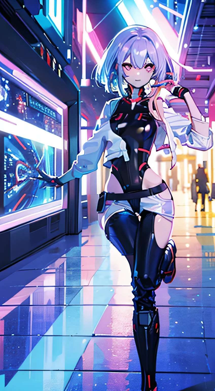 glowing eyes, colourful glowing hair, wearing sci-fi jacket, anime style, high detail, Futurism, glowing light, UHD, retina, masterpiece, ccurate, anatomically correct, textured skin, super detail, high details, high quality, award winning, best quality, highres