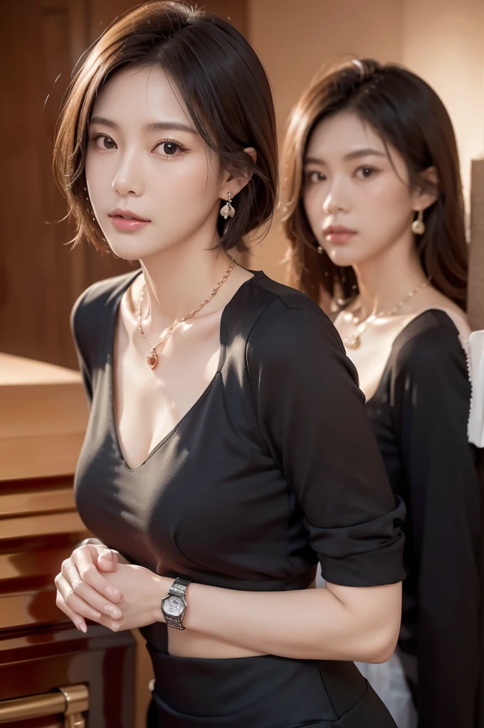 hyper realistic lifelike texture dramatic lighting unrealengine trending on artstation,award winning photo,nikon RAW photo,8 k,Fujifilm XT3,masterpiece, best quality, realistic, photorealistic,ultra detailed,extremely detailed face,
solo,1girl,

 standing, fashionable and trendy atmosphere, walk-in closet, designer clothing and accessories, high-end makeup products, and a stylish expression on her face,


irene1,   , 