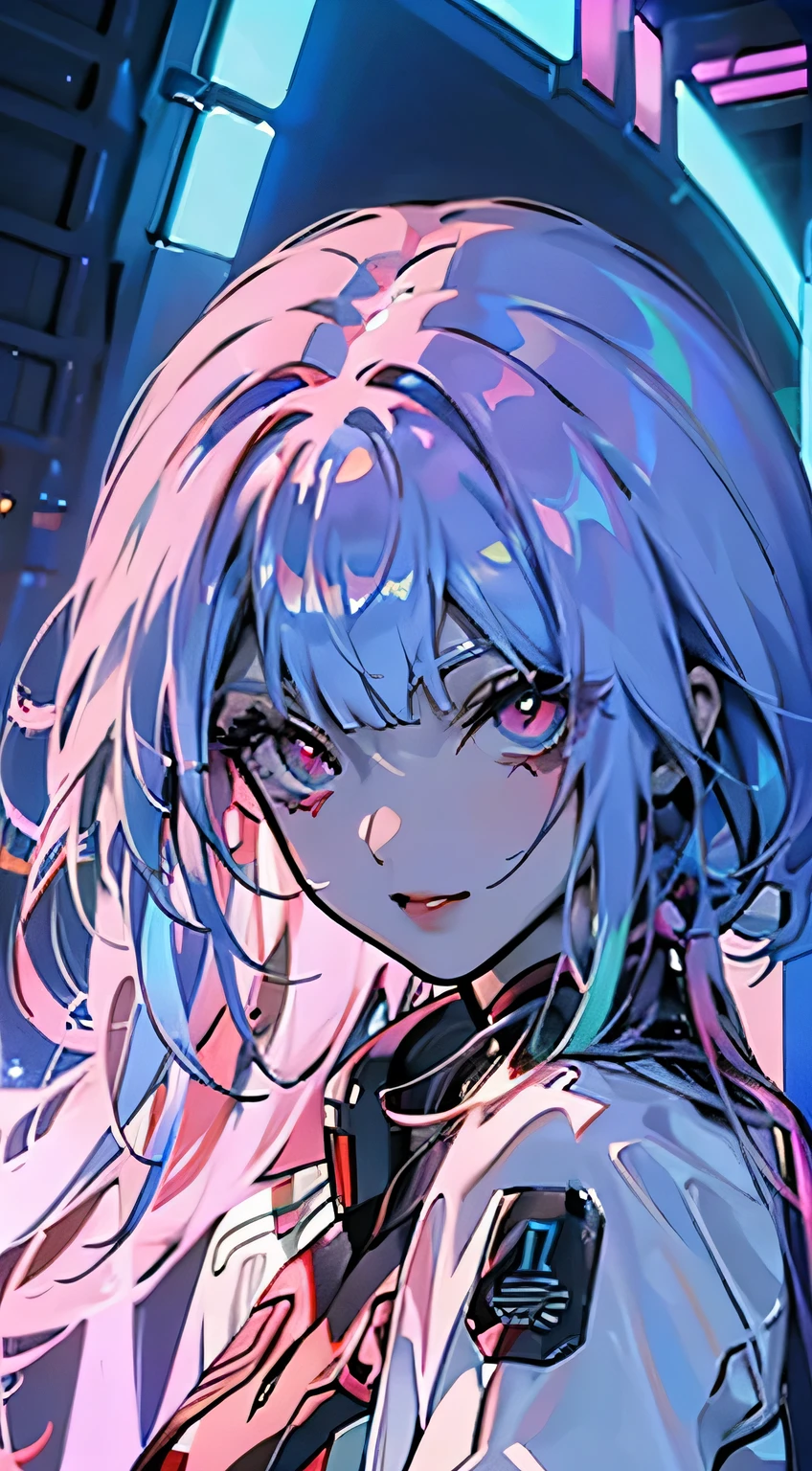 glowing eyes, colourful glowing hair, wearing sci-fi jacket, anime style, high detail, Futurism, glowing light, UHD, retina, masterpiece, ccurate, anatomically correct, textured skin, super detail, high details, high quality, award winning, best quality, highres