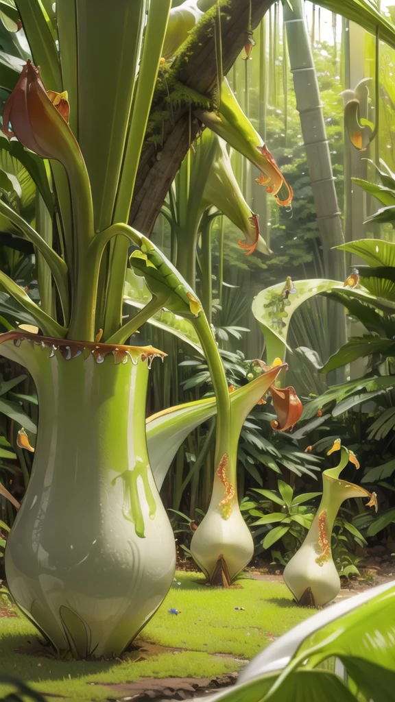 (tropical pitcher plants :1.5),with a large mouth and sharp teeth.,in the forest, landscape:1.5