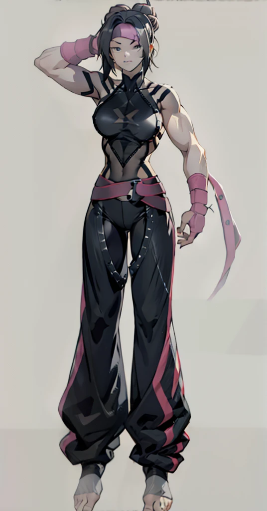 girl, dressed in black kung fu style pants,