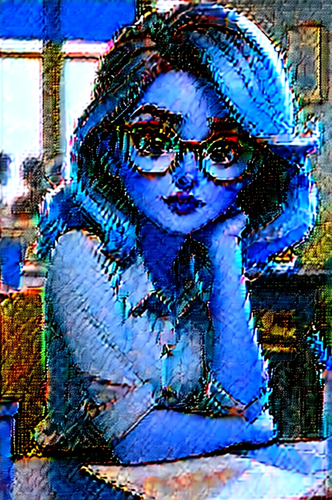 A pretty girl with brown hair with blonde ombre hair, dark slanted and delicate eyes wearing glasses, ((looking directly at the camera)), center of the room, ((sitting behind a table)). cartoon style:1.2), Cartoon image of a woman, cartoon style illustration, cartoon art style, cartoon art style, digital illustration style, highly detailed character design, cute detailed digital art , City Fan Art, Portrait Character Design, Beautiful Digital Illustration, High Quality Portrait, Comic Art, Character Design Portrait, Female Character All In Scream The Movie Actresses