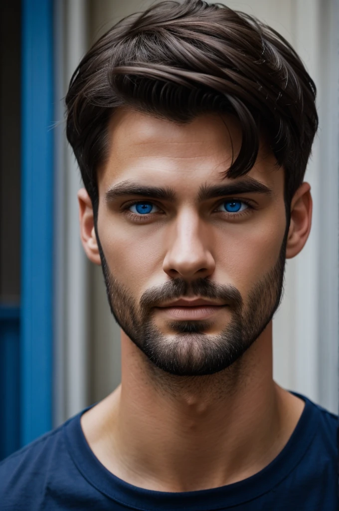 Dark-haired man with blue eyes