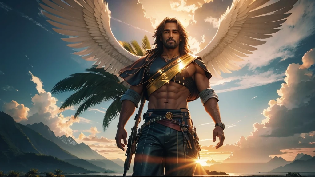 photorealistic landscape, natural landscapes, naturals, Natural Beautys, golden sunset, sky, sky Power, Detailed realistic sunset, palmtrees, mountainous landscape, Rivers of water, sunset Realism, natural treess, alone men, GOD man, Man's beard, GOD's Army Angel, armour Divina, Strong God's Angel, male angel, Male man, beard man, full beard, Hebrew, Barba Hebrew, Jewish, Golden Army, Silver Army, armour, Soldier Angel, photorealistic details, GOD's angel masculino, GOD's Army, GOD's Hebrew, GOD's Strong Angel, GOD's Power, angel masculino, Strong Nature, male man, Tunica, GOD'angel, barba, man with beard, Large Beard, Barba Judaica, Hebrew, panorama, Alpha Male, Caminho para o sky, heavenly, 8K Detailed Realistic Image, 16K Photorealistic Contrast, 8K Photorealistic Sharpness, Photorealistic 4K cores, 16K Photorealistic Shadows, 8K Photorealistic Textures, 16K Photorealistic Texture, 4K Photorealistic Light, 4K PhotoRealism, FullHD 4K Detailed Contrast, detailed sharpness FullHD 8K, detailed sharpness FullHD 4K, detailed sharpness, 2K detailed colors, lifelike colors, FullHD Detailed Shadows, 4K Detailed Textures, detailed texture, padoru, natural beautifuls, armour Completa, padorumente Vestido, chic,