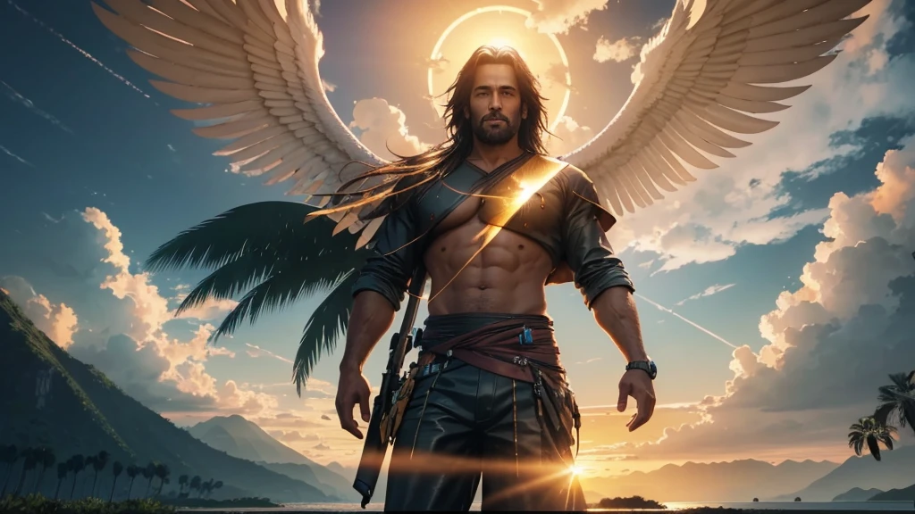 photorealistic landscape, natural landscapes, naturals, Natural Beautys, golden sunset, sky, sky Power, Detailed realistic sunset, palmtrees, mountainous landscape, Rivers of water, sunset Realism, natural treess, alone men, GOD man, Man's beard, GOD's Army Angel, armour Divina, Strong God's Angel, male angel, Male man, beard man, full beard, Hebrew, Barba Hebrew, Jewish, Golden Army, Silver Army, armour, Soldier Angel, photorealistic details, GOD's angel masculino, GOD's Army, GOD's Hebrew, GOD's Strong Angel, GOD's Power, angel masculino, Strong Nature, male man, Tunica, GOD'angel, barba, man with beard, Large Beard, Barba Judaica, Hebrew, panorama, Alpha Male, Caminho para o sky, heavenly, 8K Detailed Realistic Image, 16K Photorealistic Contrast, 8K Photorealistic Sharpness, Photorealistic 4K cores, 16K Photorealistic Shadows, 8K Photorealistic Textures, 16K Photorealistic Texture, 4K Photorealistic Light, 4K PhotoRealism, FullHD 4K Detailed Contrast, detailed sharpness FullHD 8K, detailed sharpness FullHD 4K, detailed sharpness, 2K detailed colors, lifelike colors, FullHD Detailed Shadows, 4K Detailed Textures, detailed texture, padoru, natural beautifuls, armour Completa, padorumente Vestido, chic,