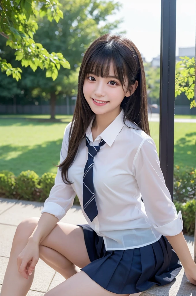 (Highest quality,8K quality,masterpiece:1.3),(超A high resolution,Photorealistic:1.4,RAW Photos),(Very detailed,Caustics,Detailed Background),(Ultra-Realistic Capture,Fine and beautiful skin,Perfect Anatomy),Daytime,School,Schoolyard,18-year-old,cute,single eyelid,Black Hair,Schoolのブレザーの制服,Laughter,Bust up shot,Natural soft light,photorealistic,I can see your feet,b-cup,