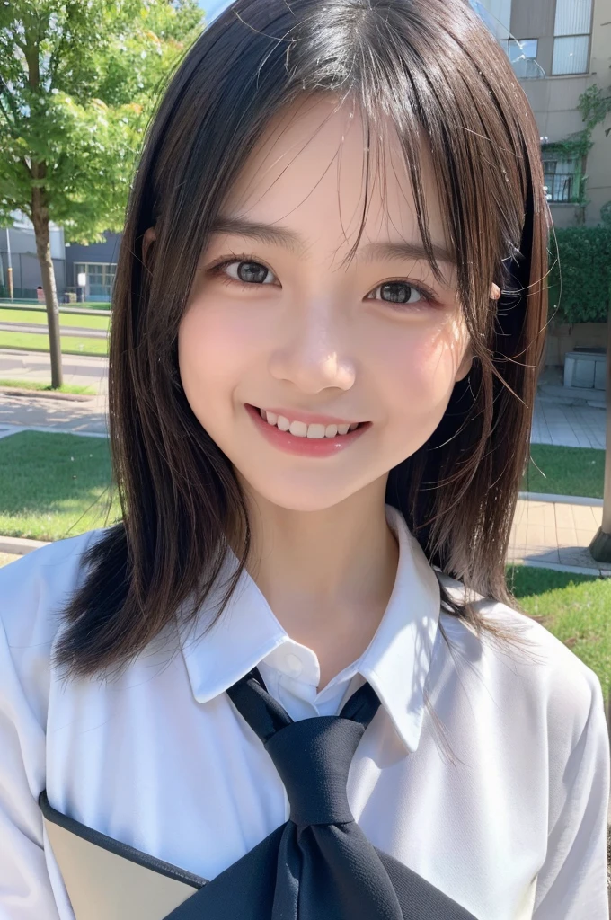 (Highest quality,8K quality,masterpiece:1.3),(超A high resolution,Photorealistic:1.4,RAW Photos),(Very detailed,Caustics,Detailed Background),(Ultra-Realistic Capture,Fine and beautiful skin,Perfect Anatomy),Daytime,School,Schoolyard,18-year-old,cute,single eyelid,Black Hair,Schoolのブレザーの制服,Laughter,Bust up shot,Natural soft light,photorealistic,I can see your feet,b-cup,
