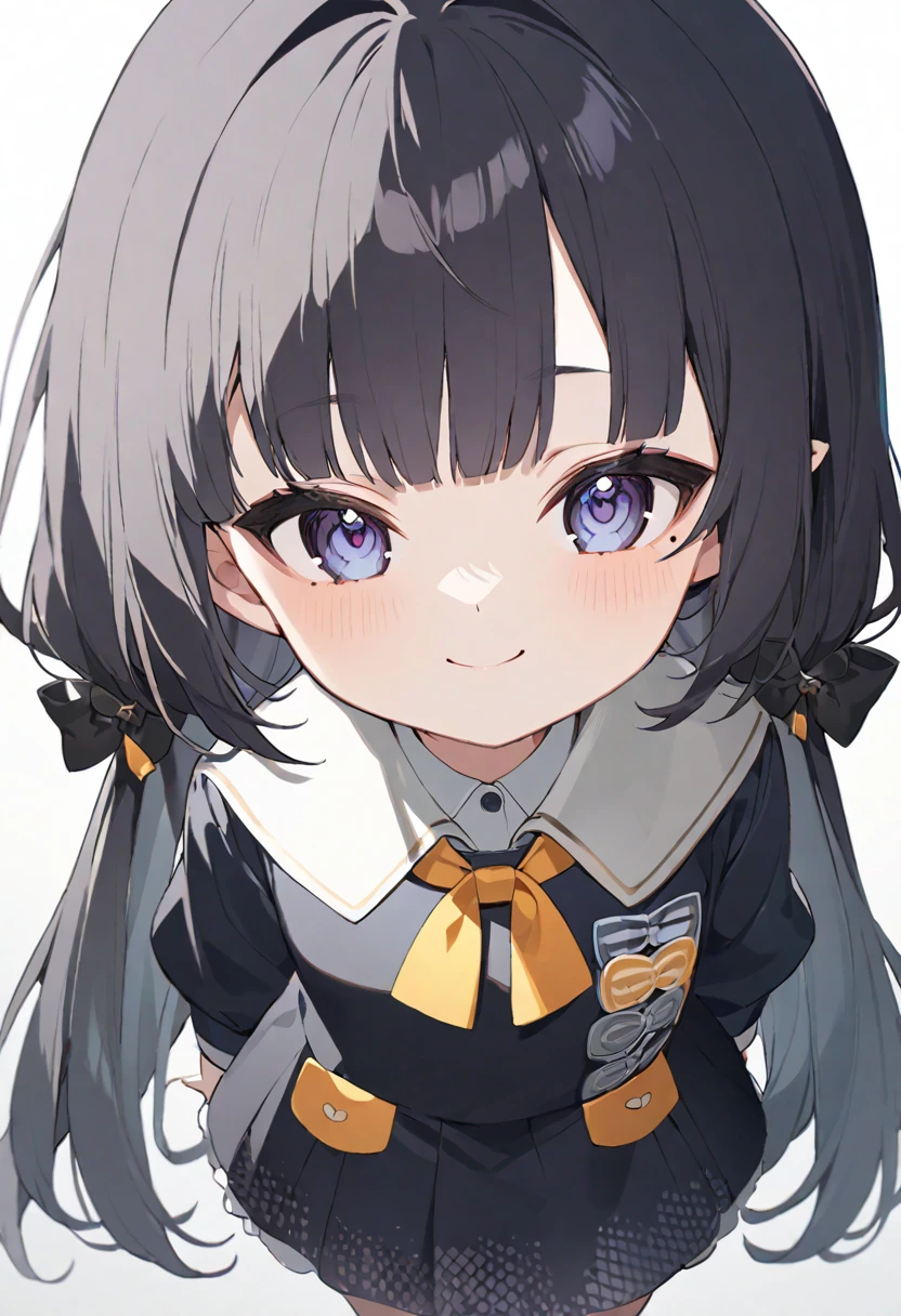 (muste piece), (best quality), very detailed eyes, expressive eyes, perfect face, very detailed face, highly detailed face, beautiful girl, 8K, beautiful girl, white background, delicate and beautiful face and eyes, dark intense shadow, 
1 girl, vtuber style, cool girl, hololive, ina, mole under eye, (loli:1.3), kindergarten uniform, small chest, clavicle, smile, (full body), standing,