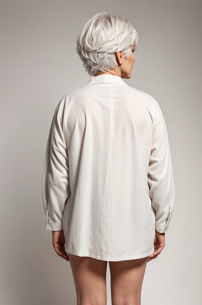 an old grandmother with full body and white hair on her back with a white background