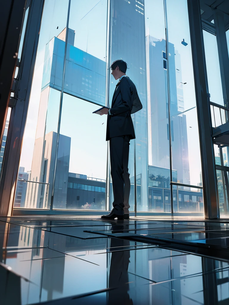 reflection of a man in the glass of a building