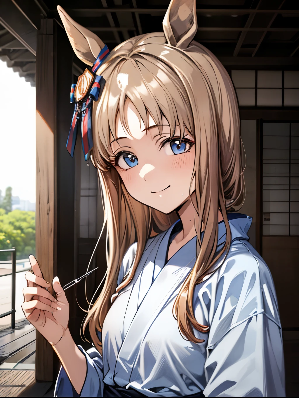 grass wonder \(Umamusume\), 1 girl, Solo, Best Quality, masterpiece, 8K, High resolution, Ultra-detailed, yukata, light smile, relax, Japanese style room, wet hair,